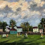 Football on the Green Painting – Sussex Artist Nellie Katchinska